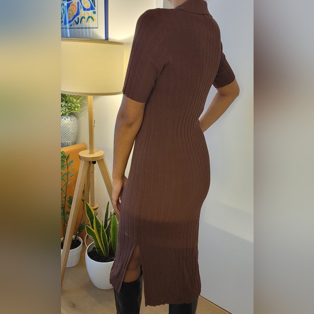 Brown Short Sleeve Sweater Dress